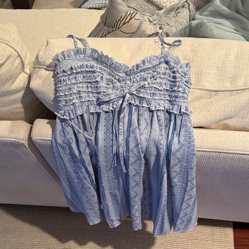 Blue Patterned Ruffle Dress